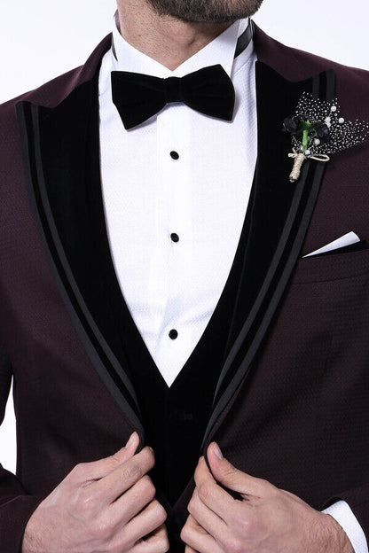 KOALA SYDNEY  Velvet Collar Patterned Burgundy Tuxedo -