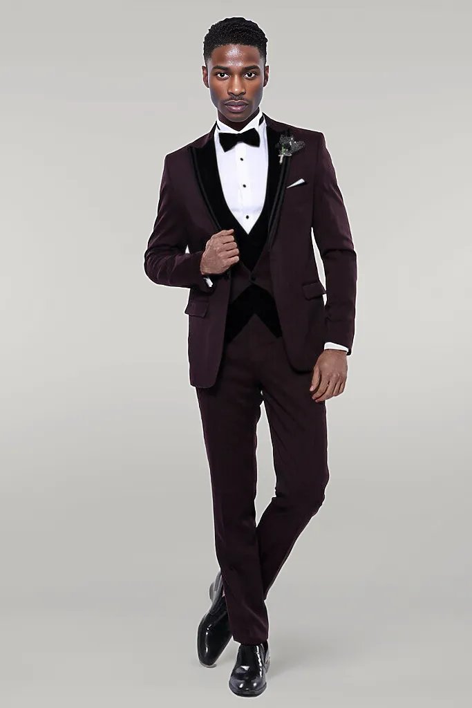 KOALA SYDNEY  Velvet Collar Patterned Burgundy Tuxedo -