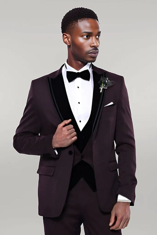 KOALA SYDNEY  Velvet Collar Patterned Burgundy Tuxedo -