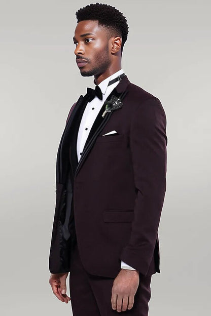 KOALA SYDNEY  Velvet Collar Patterned Burgundy Tuxedo -