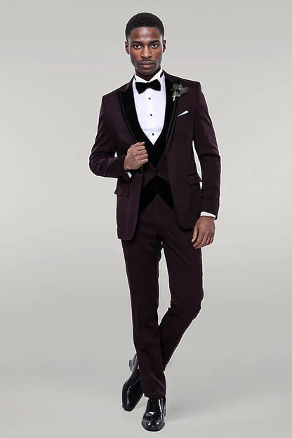 KOALA SYDNEY  Velvet Collar Patterned Burgundy Tuxedo -