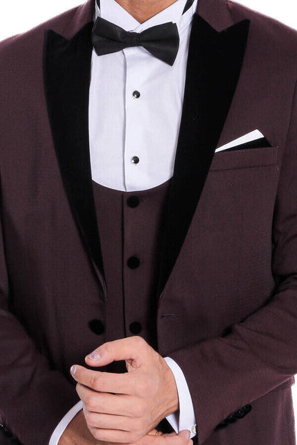 Velvet Lapel Slim Fit Burgundy Men Tuxedo