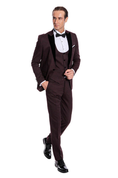 Velvet Lapel Slim Fit Burgundy Men Tuxedo