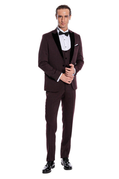 Velvet Lapel Slim Fit Burgundy Men Tuxedo