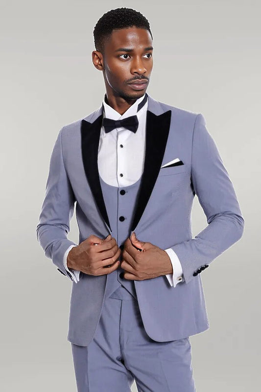 KOALA SYDNEY  Velvet Lapel Slim Fit Light Blue Men Suit