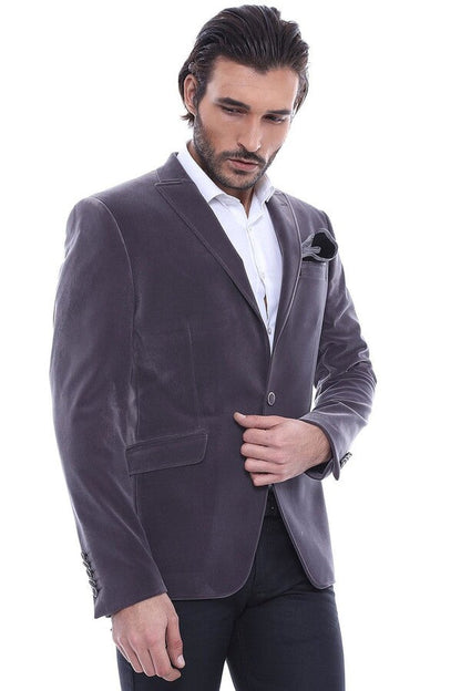 Velvet Slim Fit Grey Men Blazer