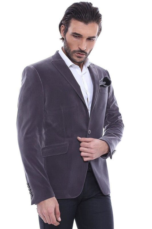 Velvet Slim Fit Grey Men Blazer