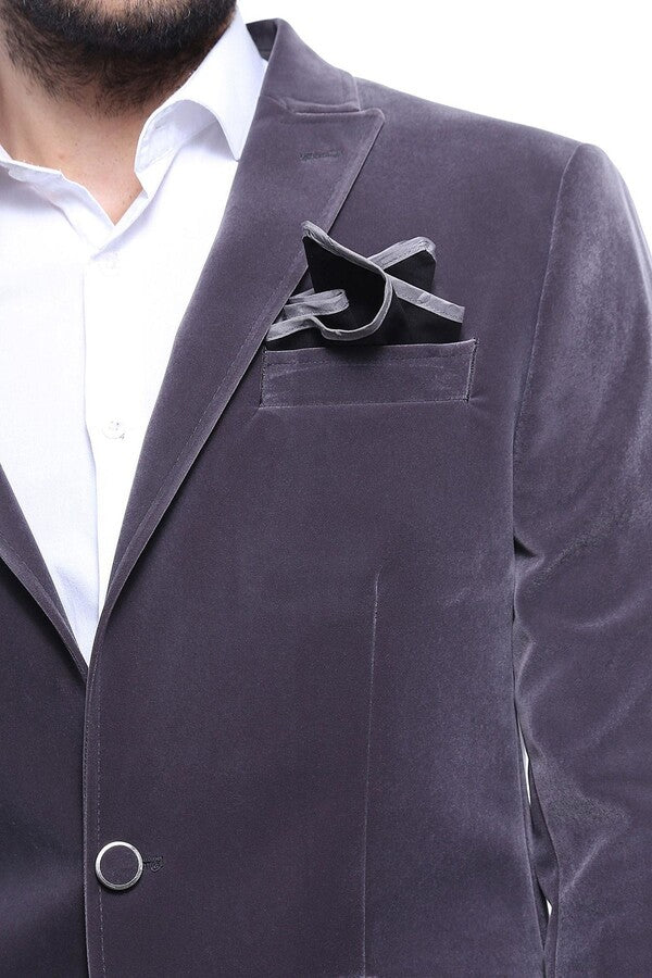 Velvet Slim Fit Grey Men Blazer