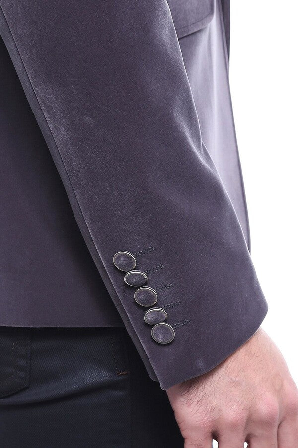 Velvet Slim Fit Grey Men Blazer