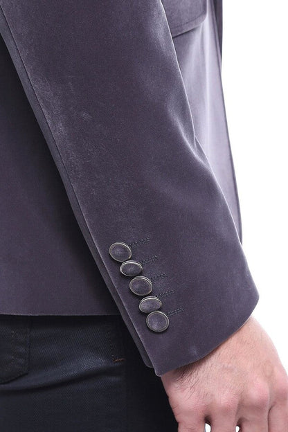 Velvet Slim Fit Grey Men Blazer