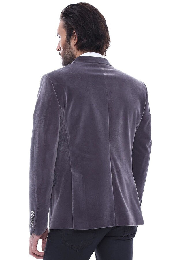 Velvet Slim Fit Grey Men Blazer