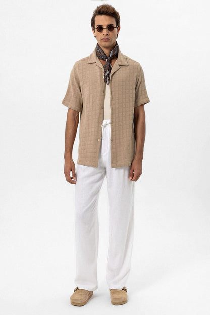 Men's Taupe Camp Collar Woven Shirt