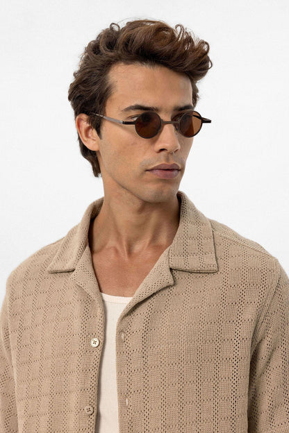 Men's Taupe Camp Collar Woven Shirt