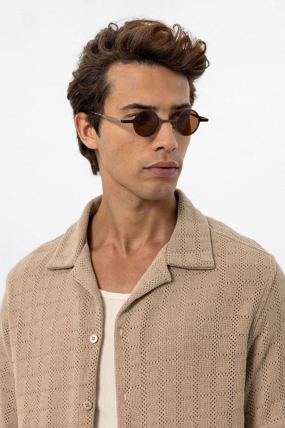 Men's Taupe Camp Collar Woven Shirt