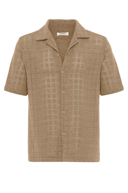 Men's Taupe Camp Collar Woven Shirt