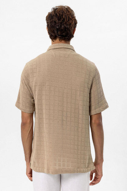 Men's Taupe Camp Collar Woven Shirt