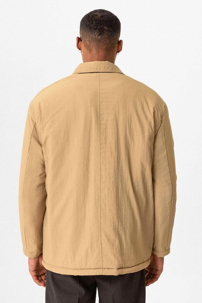 Taupe Lightly Padded Men's Jacket with Cargo Pockets