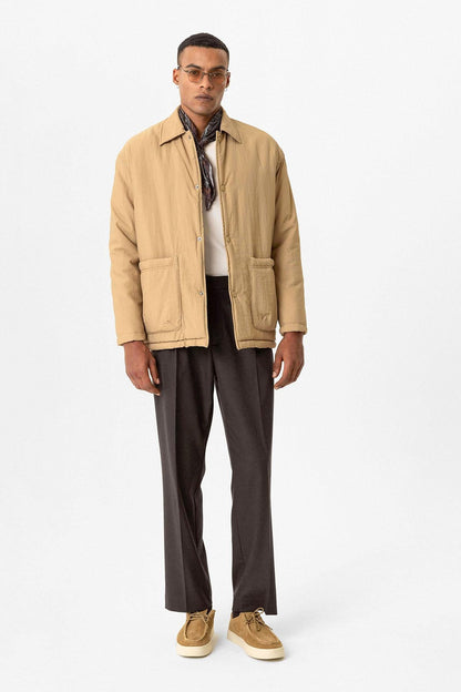 Taupe Lightly Padded Men's Jacket with Cargo Pockets