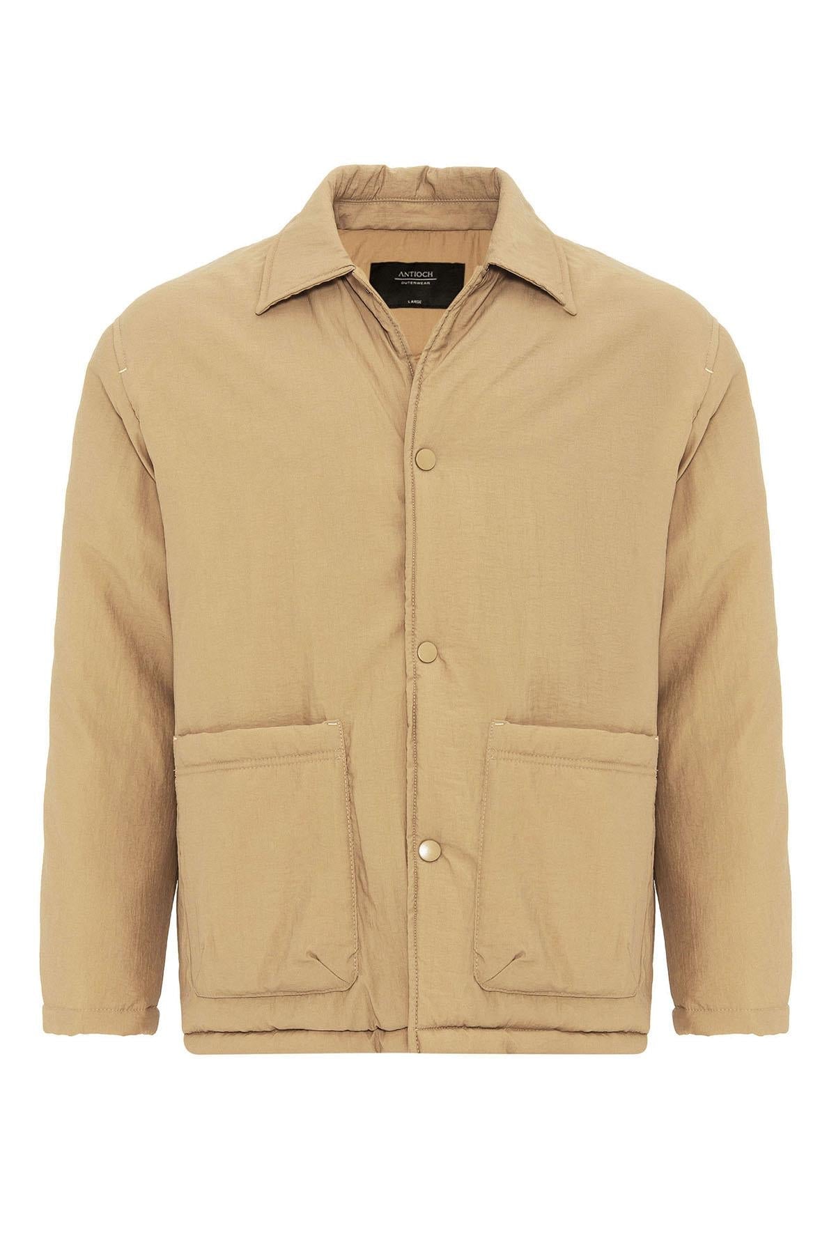 Taupe Lightly Padded Men's Jacket with Cargo Pockets