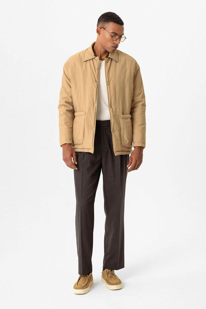 Taupe Lightly Padded Men's Jacket with Cargo Pockets