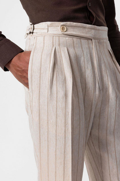 KOALA SYDNEY  Men's Mink Vizon High-Waist Linen Blend Pants -