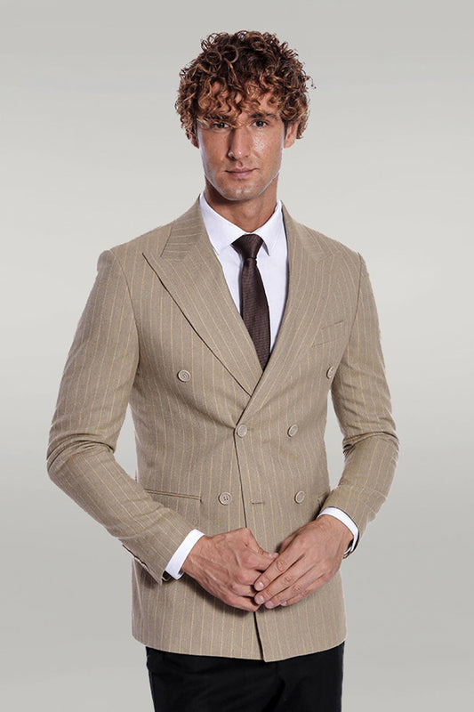 KOALA SYDNEY  Striped Double Breasted Cream Men Blazer -