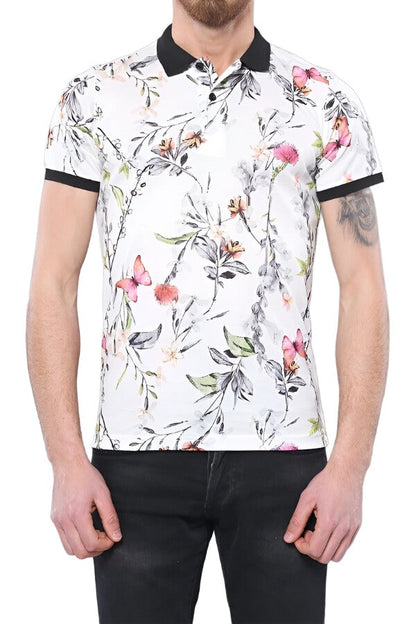 KOALA SYDNEY Polo Neck Floral Pattern Yellow T-Shirt