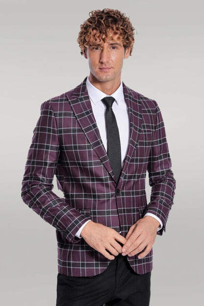 KOALA SYDNEY Slim Fit Peak Lapel Purple Men Blazer