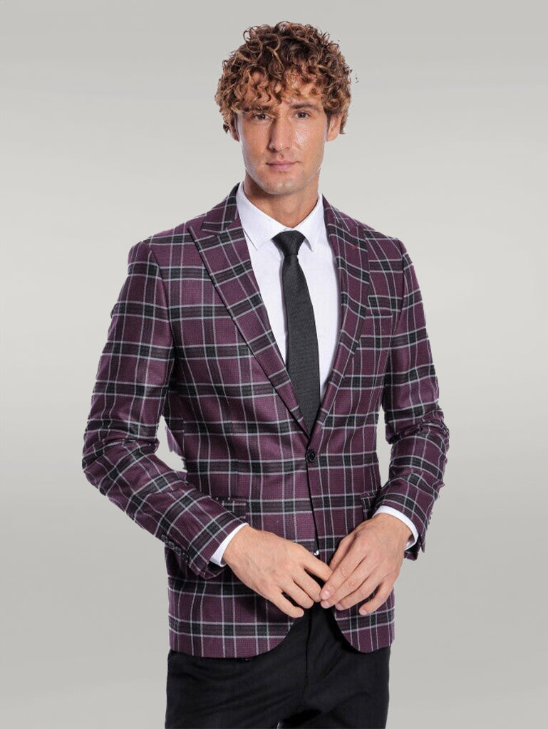 KOALA SYDNEY Slim Fit Peak Lapel Purple Men Blazer