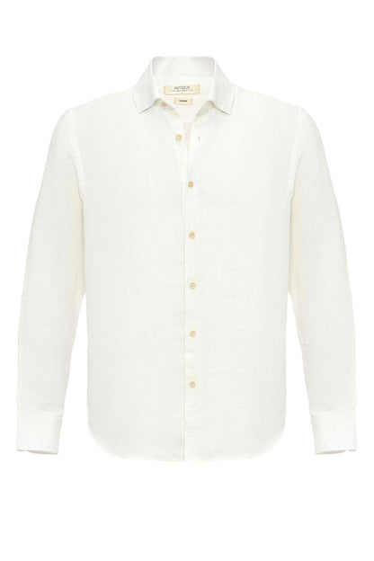 Men's White Collar Button Detail 100% Linen Shirt -