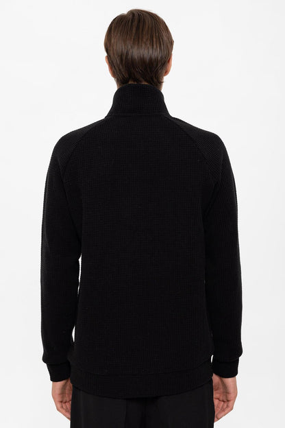 Men's Black Half Zip Stand Collar Sweater