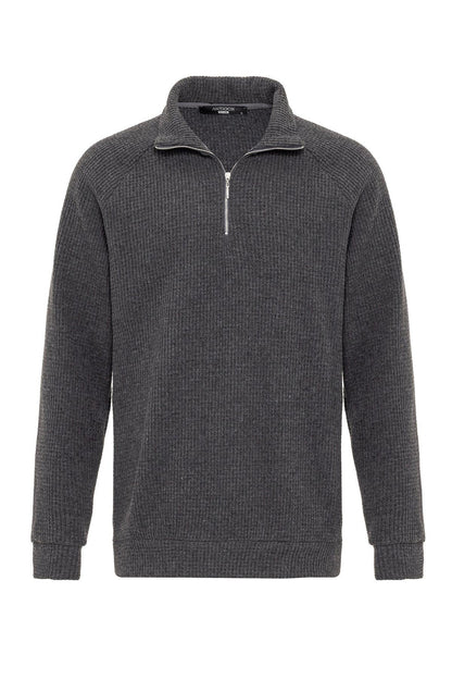 Men's Grey Half Zipper High Collar Sweater