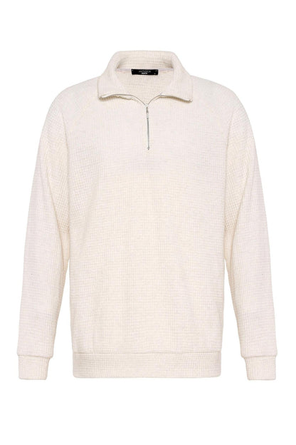 Men's Ecru Half Zipper High Collar Sweater