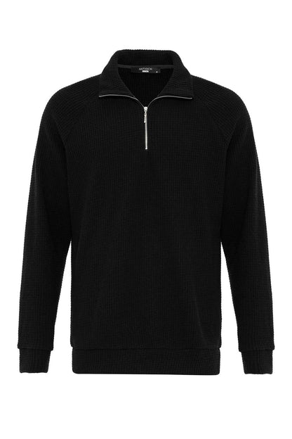 Men's Black Half Zip Stand Collar Sweater