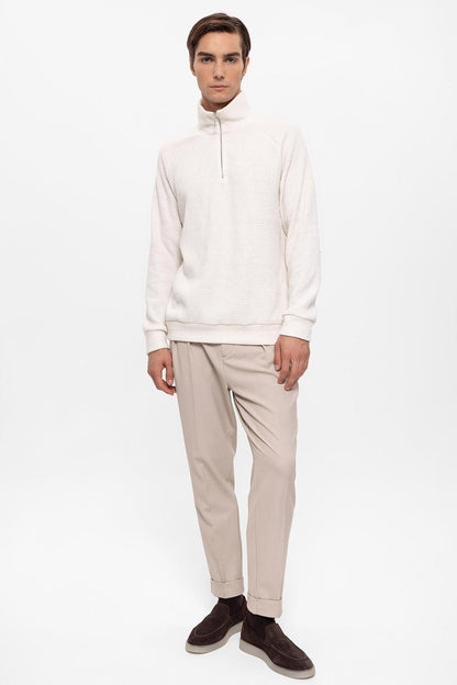 Men's Ecru Half Zipper High Collar Sweater
