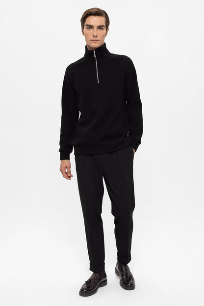 Men's Black Half Zip Stand Collar Sweater