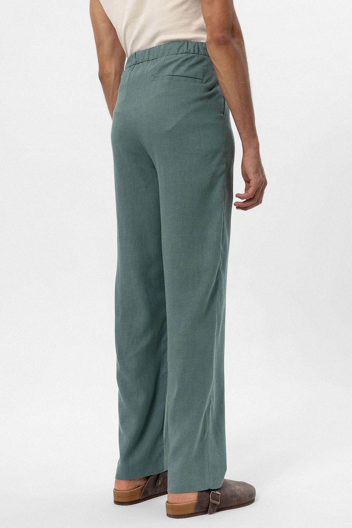 Men's Green Belted Linen Blend Pants