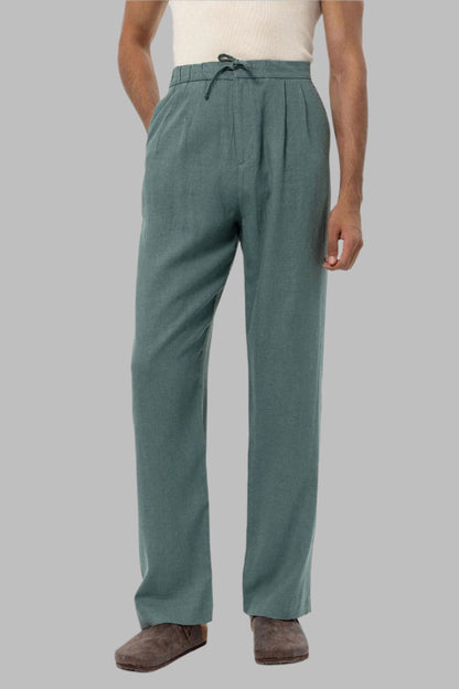 Men's Green Belted Linen Blend Pants