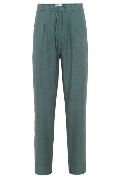 Men's Green Belted Linen Blend Pants