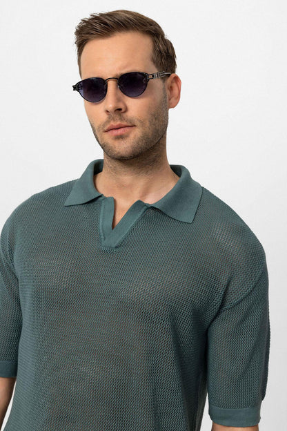 KOALA SYDNEY Men's Green Polo Neck Knit T-Shirt