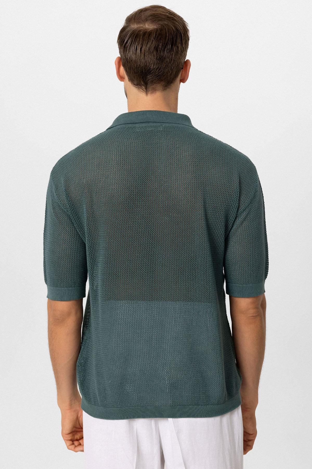 KOALA SYDNEY Men's Green Polo Neck Knit T-Shirt