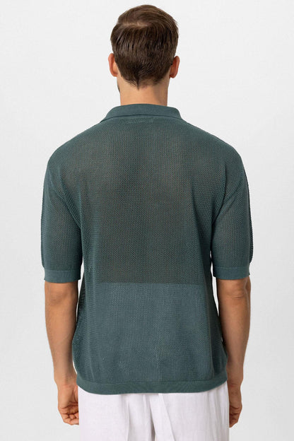 KOALA SYDNEY Men's Green Polo Neck Knit T-Shirt