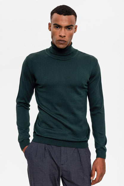Green Turtleneck Men's Knit Sweater