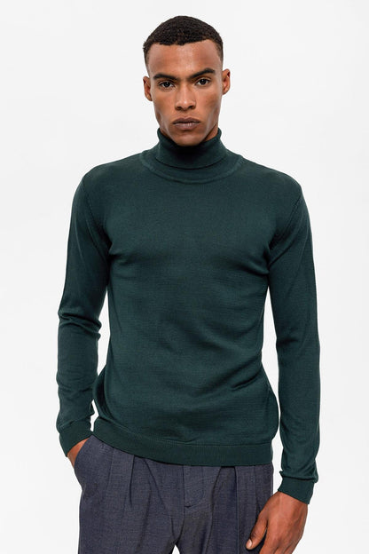 Green Turtleneck Men's Knit Sweater