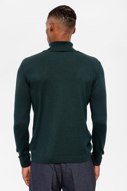 Green Turtleneck Men's Knit Sweater