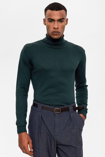 Green Turtleneck Men's Knit Sweater