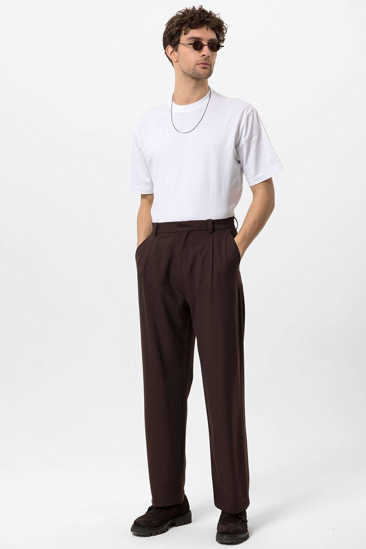 Men's Brown High-Waisted Baggy Pants