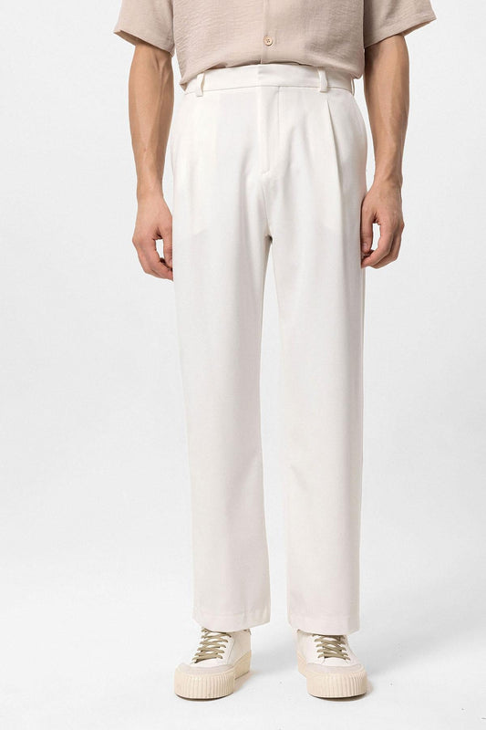 Men's Ecru High-Waisted Baggy Pants