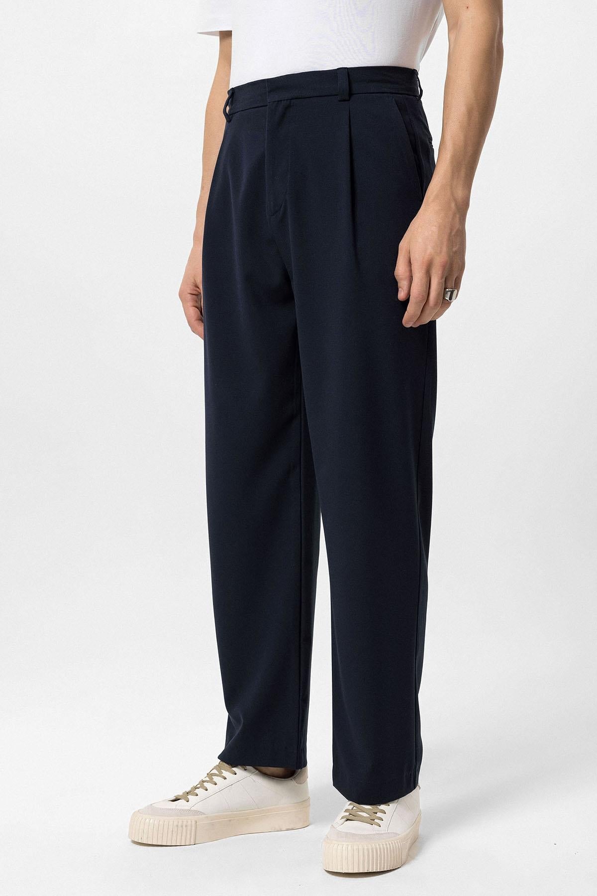 Men's Navy Blue High-Waisted Baggy Pants