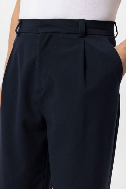 Men's Navy Blue High-Waisted Baggy Pants